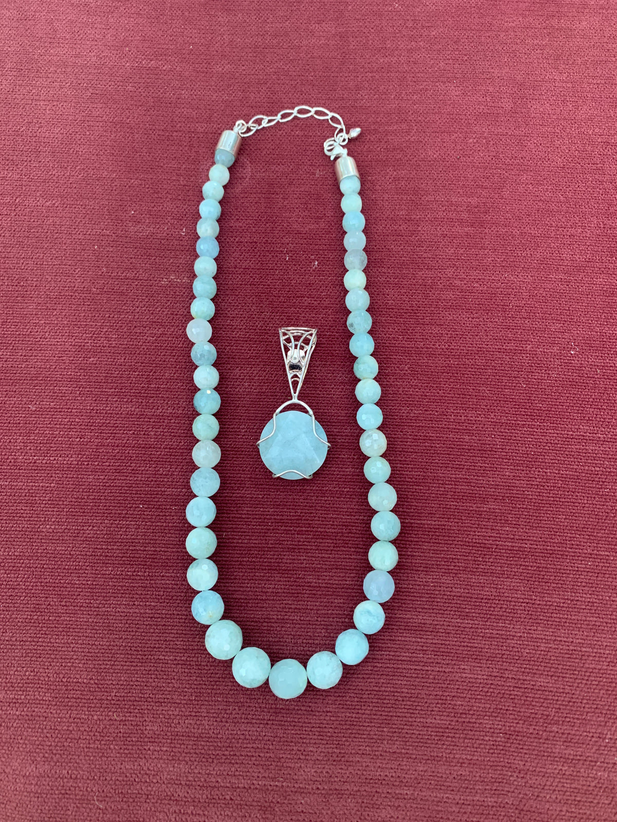 Amazonite Bead Necklacewith Matching Filigree Pendant
