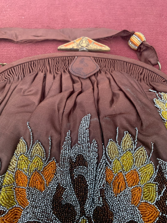 Antique1920s Art Nouveau Beaded Silk Pursewith Floral Motif