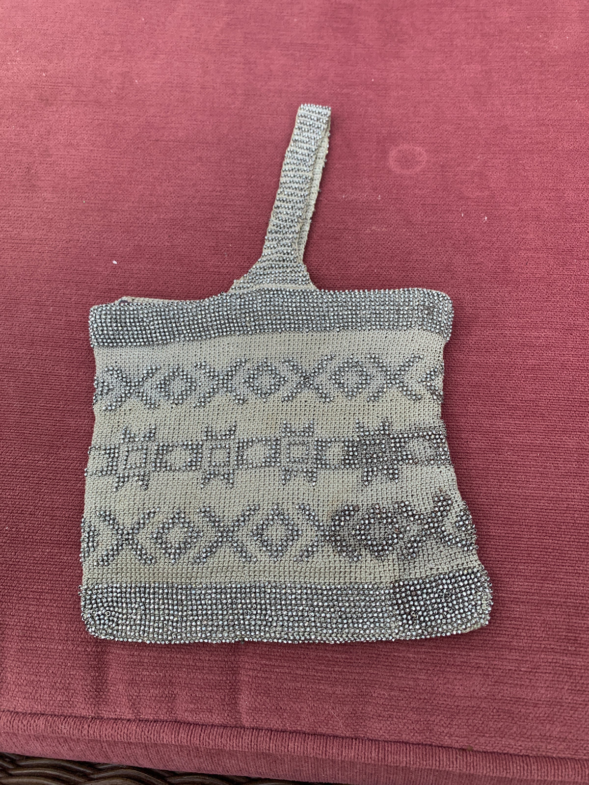 Antique French Steel Bead Crochet Pursewith Geometric Patterns