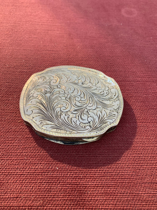 Antique Silver Scenic Guilloche Enamel Compact