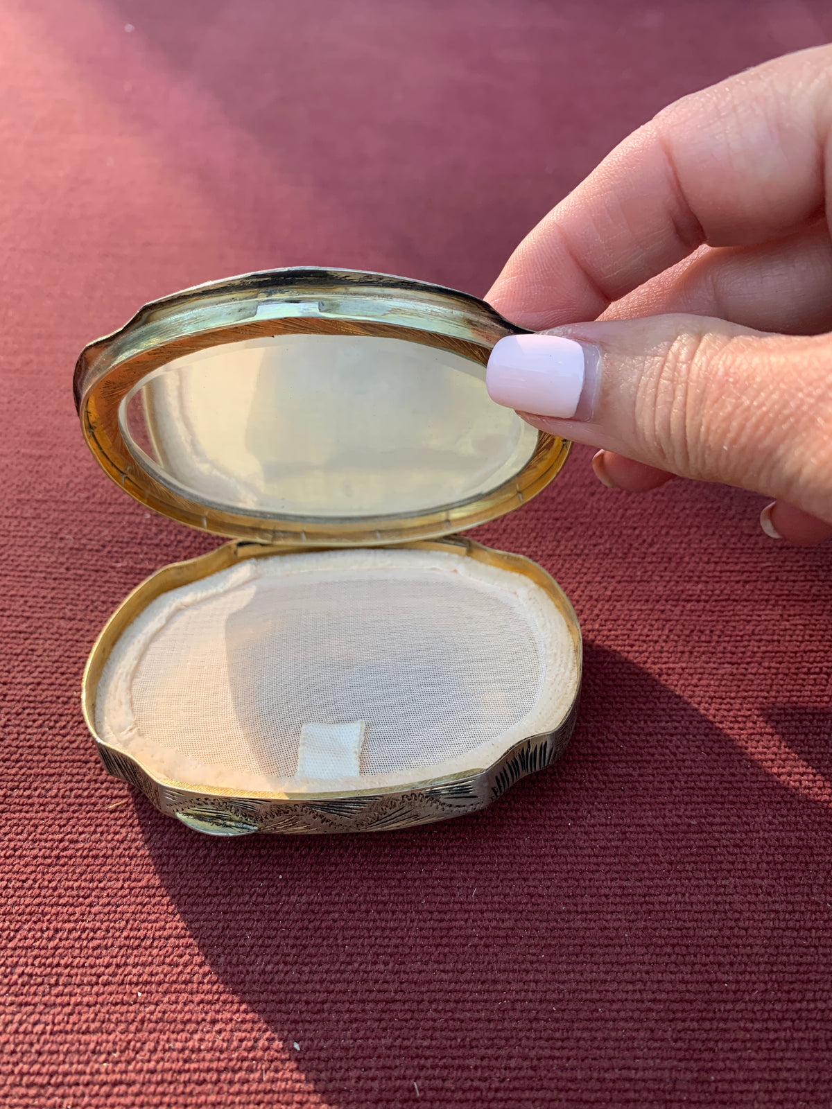 Antique Silver Scenic Guilloche Enamel Compact