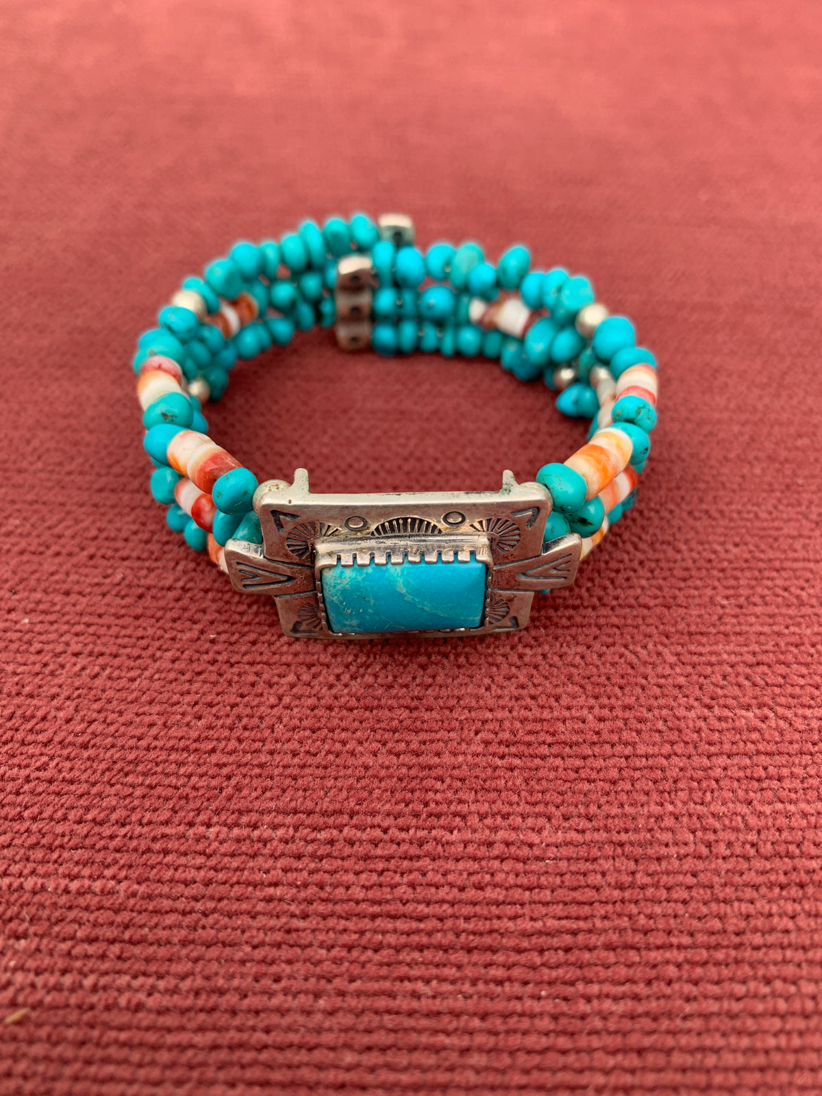 Carolyn Pollack Relios Sterling Silverand Turquoiseand Coral Beaded Bracelet