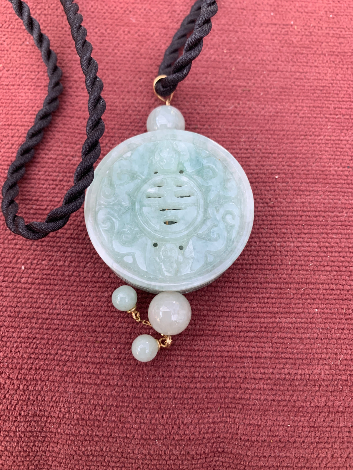 Carved Jadeite Disc Pendant Necklace