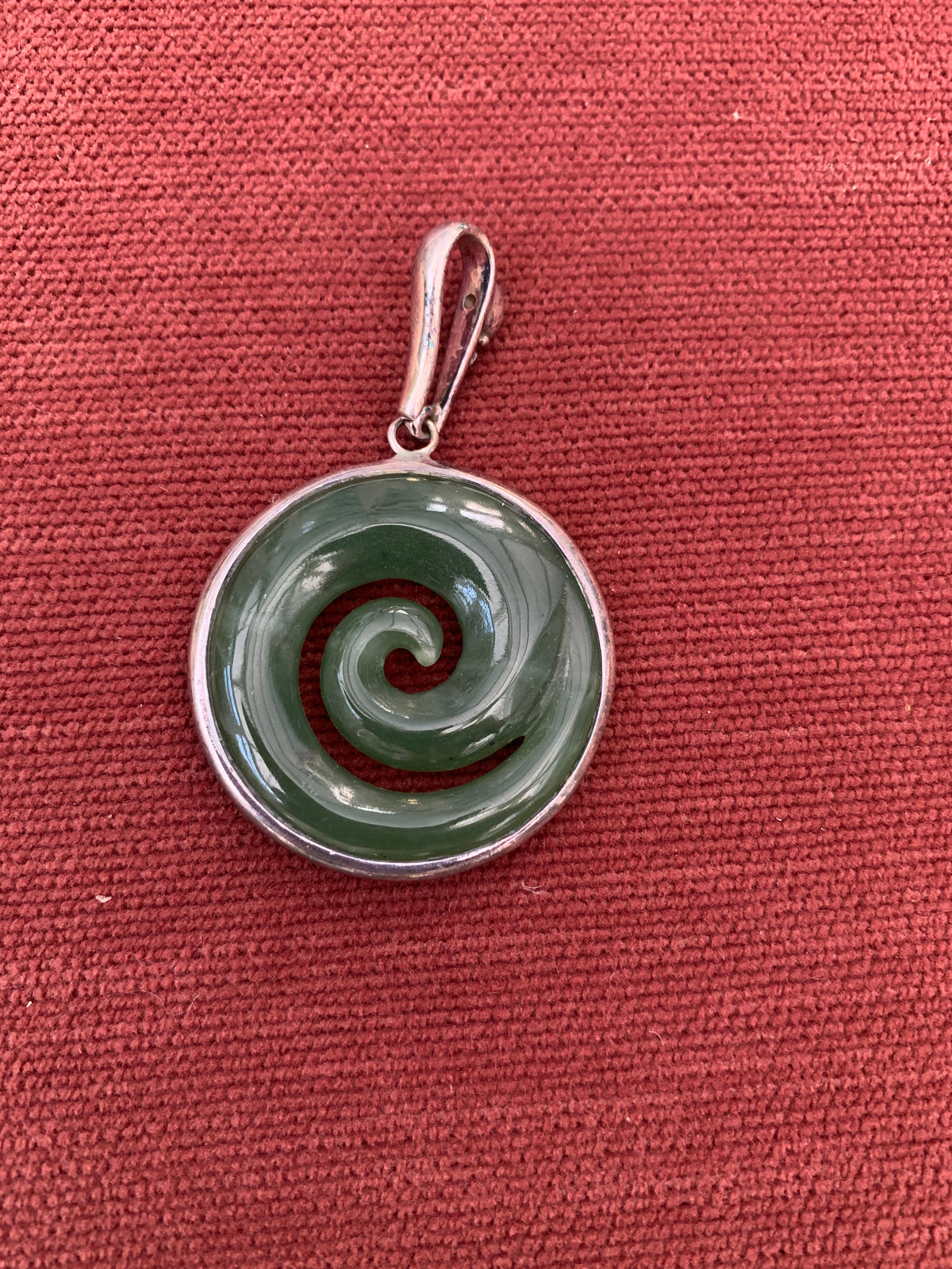 Maori Style Koru Spiral Green Jadeand Sterling Silver Pendant