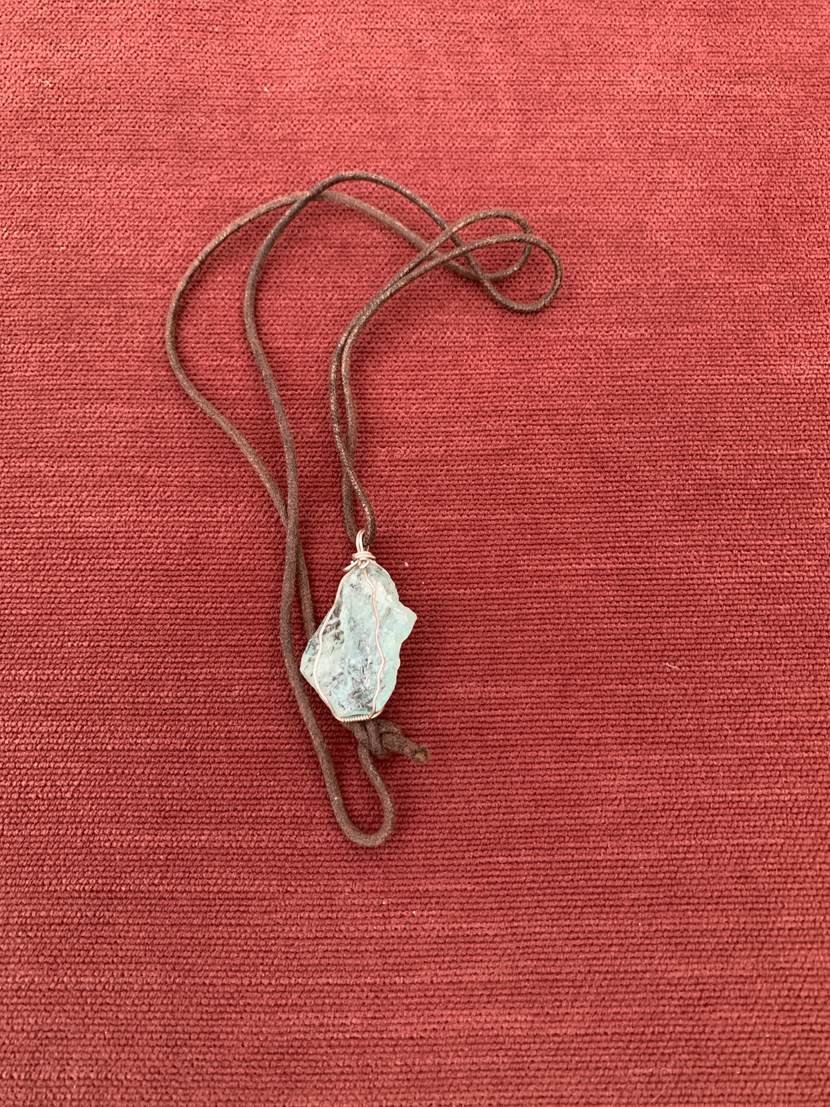 Raw Aquamarine Crystal Necklaceon Leather Cord