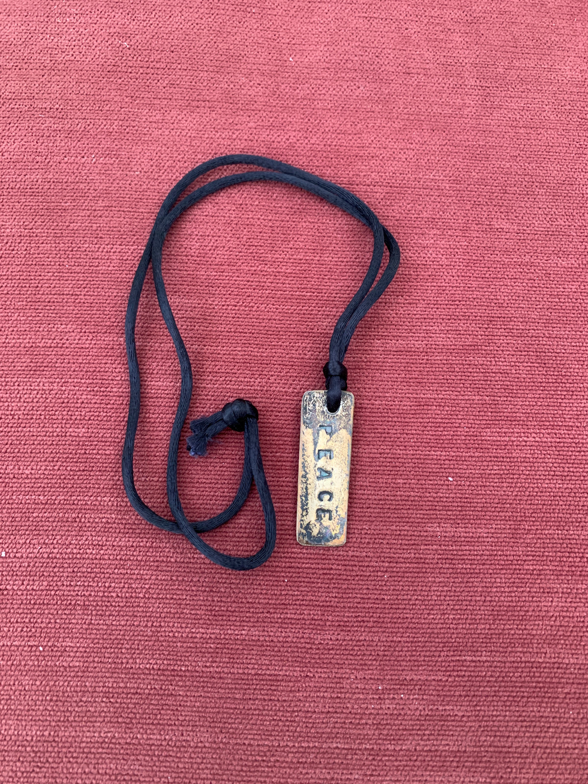 Rectangular Peace Charm Pendanton Black Cord