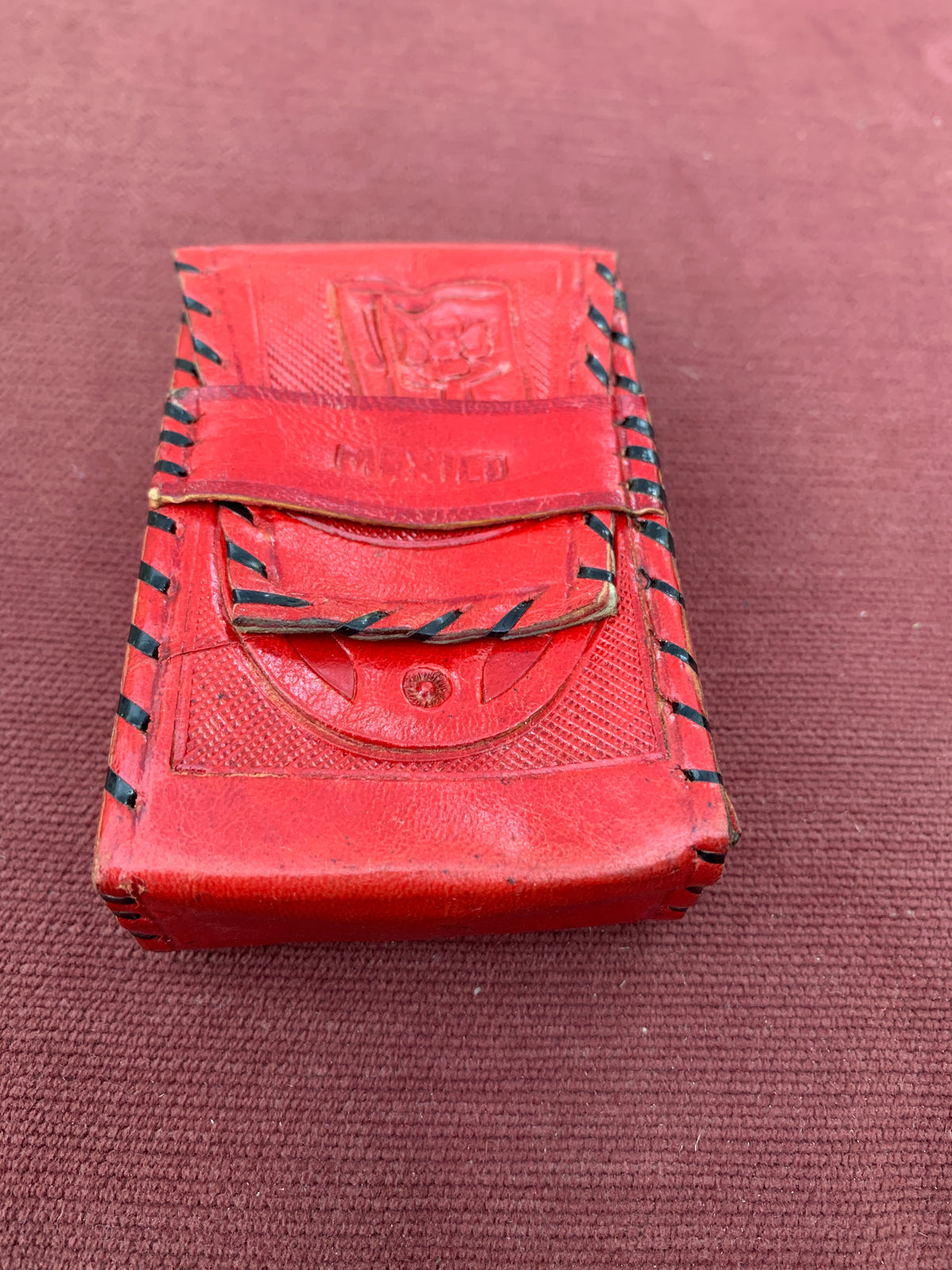 Vintage Hand Tooled Red Leather Cigarette Case