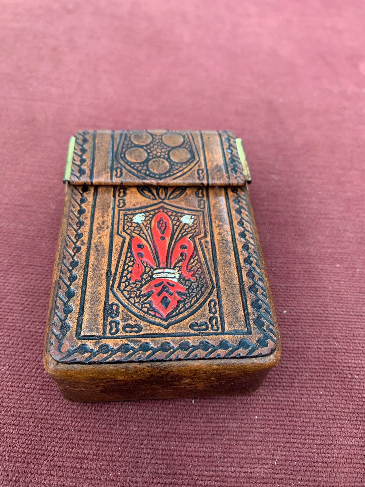 Vintage Italian Tooled Leather Fleur de lis Cigarette Case
