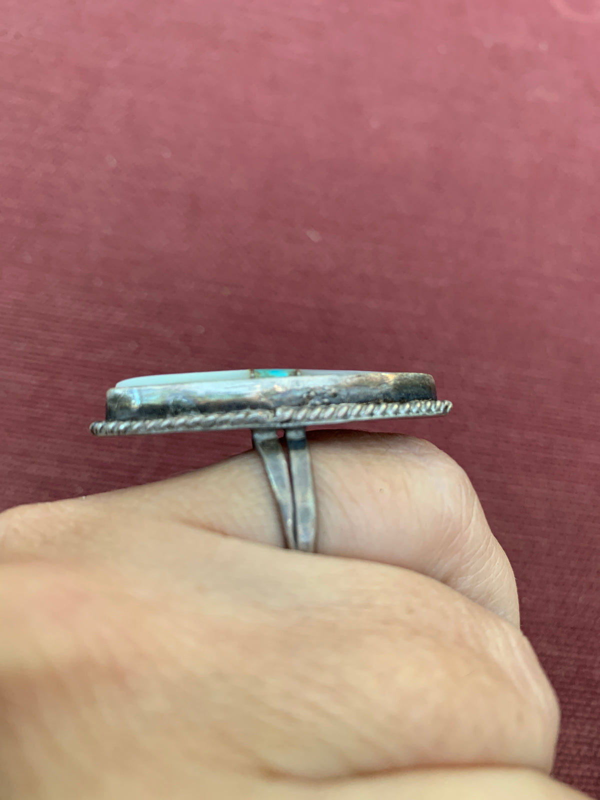 Vintage Navajo Sterling Silver Turquoiseand Motherof Pearl Inlay Ring