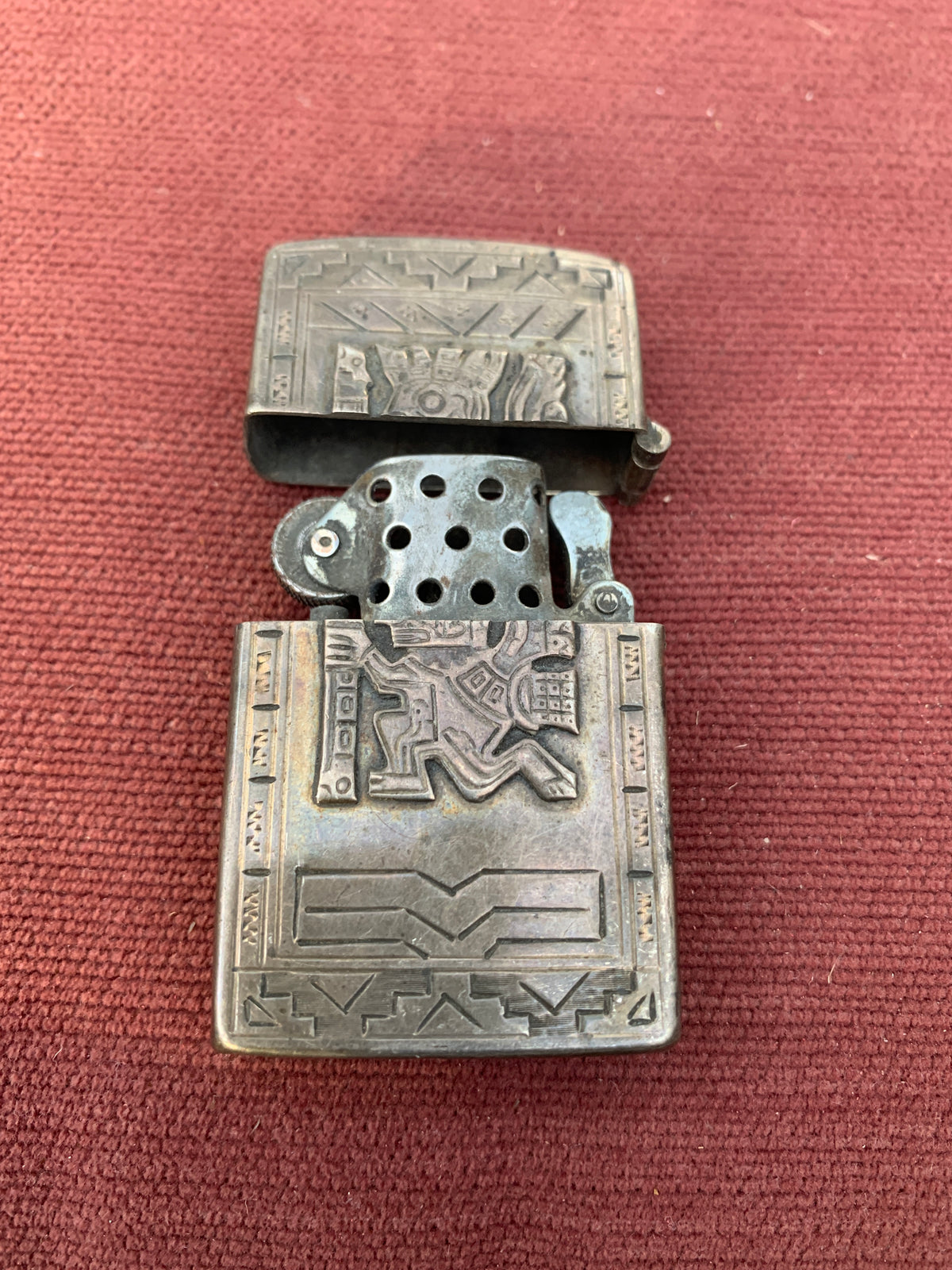 Vintage Peruvian Silver Lighter Coverwith Incan Motif
