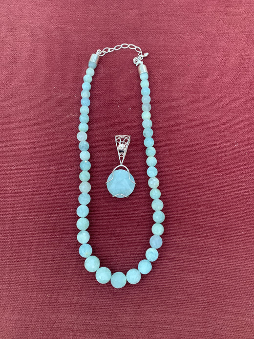 Amazonite Bead Necklacewith Matching Filigree Pendant
