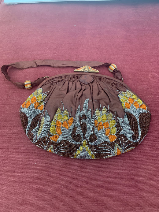 Antique1920s Art Nouveau Beaded Silk Pursewith Floral Motif
