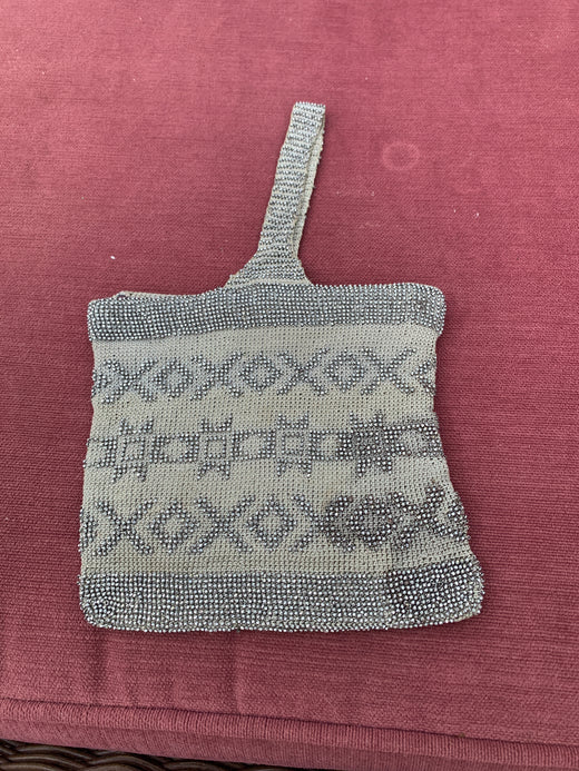 Antique French Steel Bead Crochet Pursewith Geometric Patterns