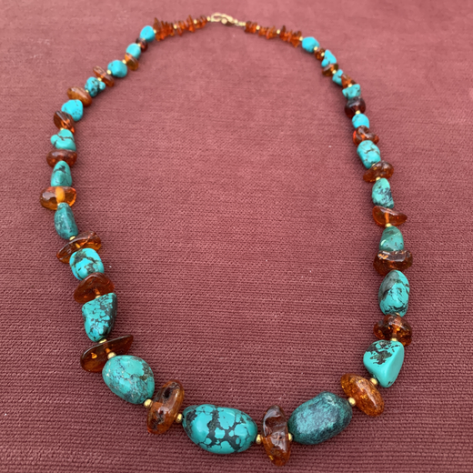 Bohemian Style Necklacewith Turquoiseand Amber
