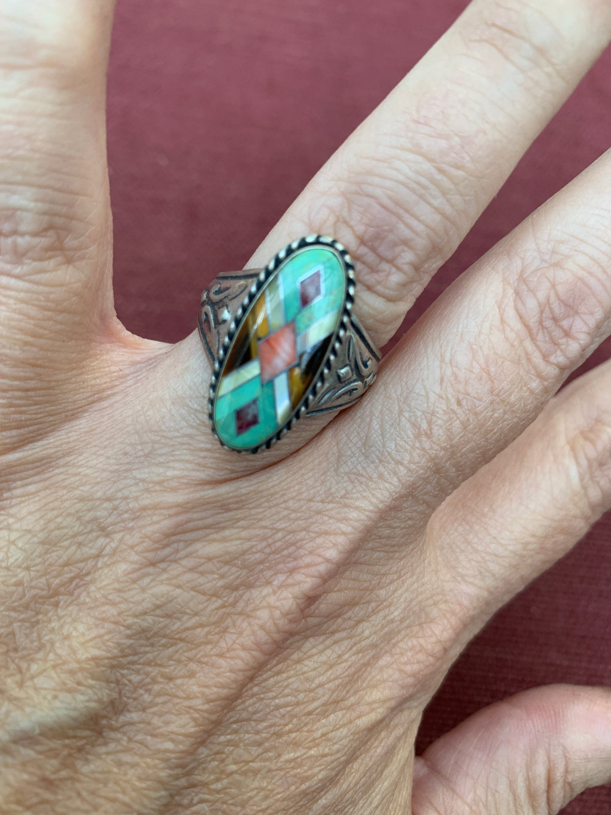 Carolyn Pollack Southwestern Sterling Silver Multi Stone Inlay Ring Size