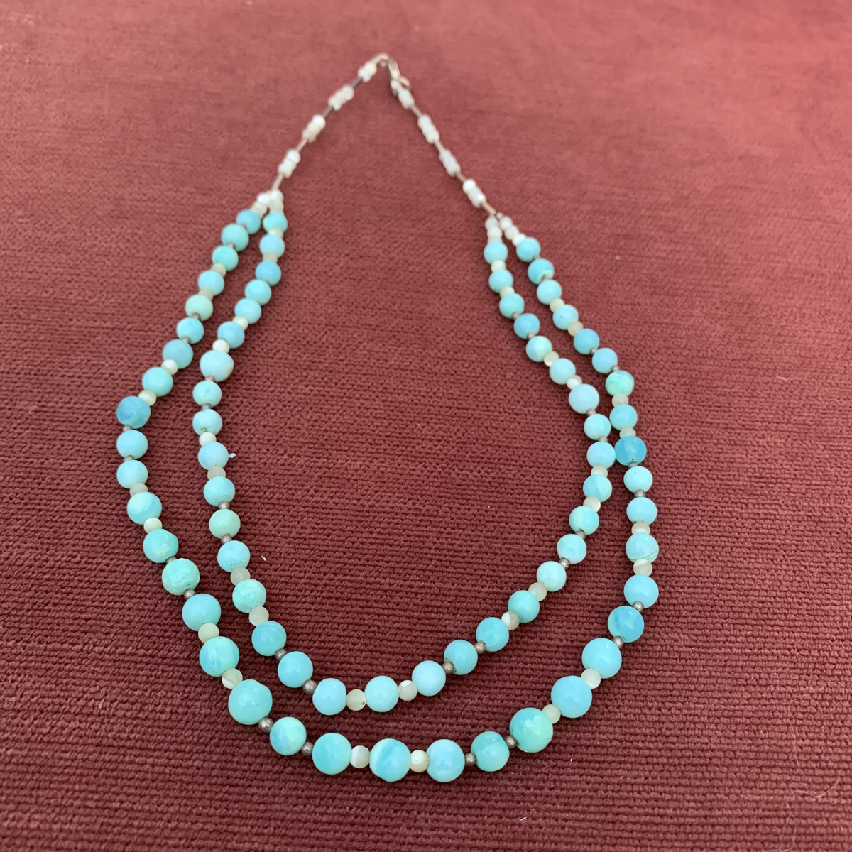 Double Strand Necklacewith Round Turquoiseand Small White Beads
