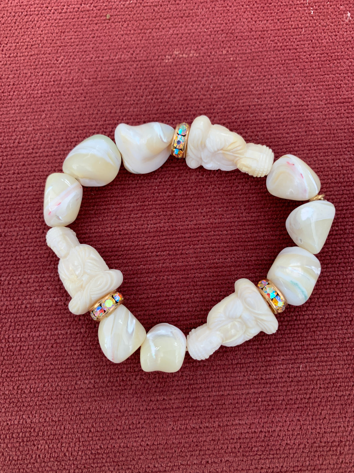 Kirks Folly Motherof Pearl Buddha Bead Stretch Braceletwith Spacers