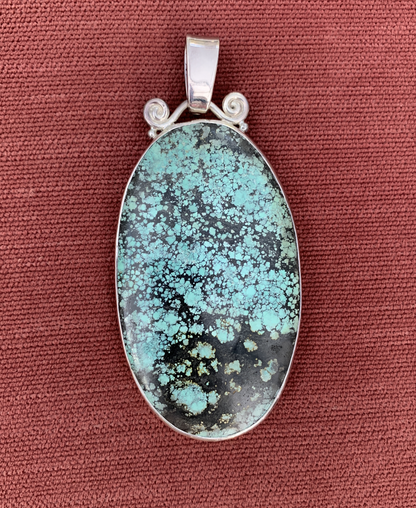 Large Oval Kingman Turquoise Pendantwith Sterling Silver Bail