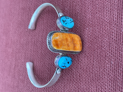 Native American Style Cuff Braceletwith Turquoiseand Spiny Oyster Shell