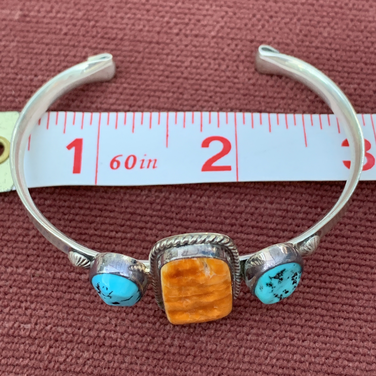 Native American Style Cuff Braceletwith Turquoiseand Spiny Oyster Shell