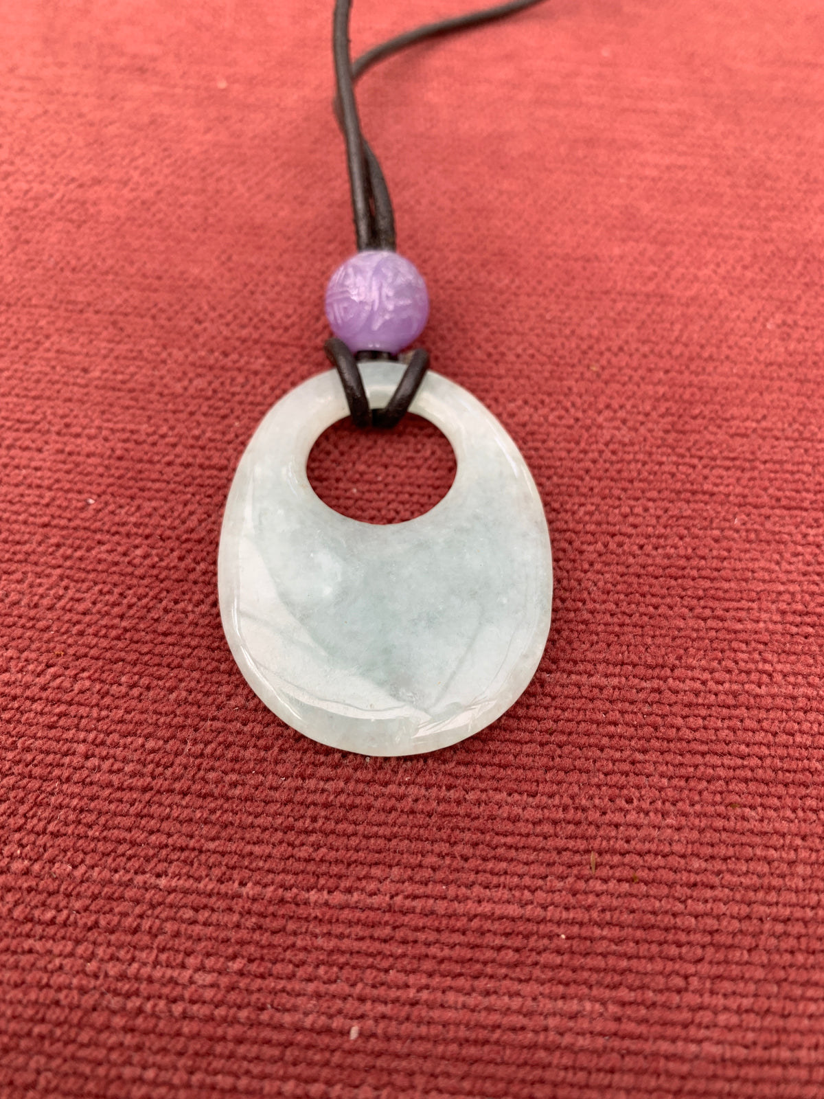 Natural Green Jade Peace Buckle Pendantwith Purple Bead