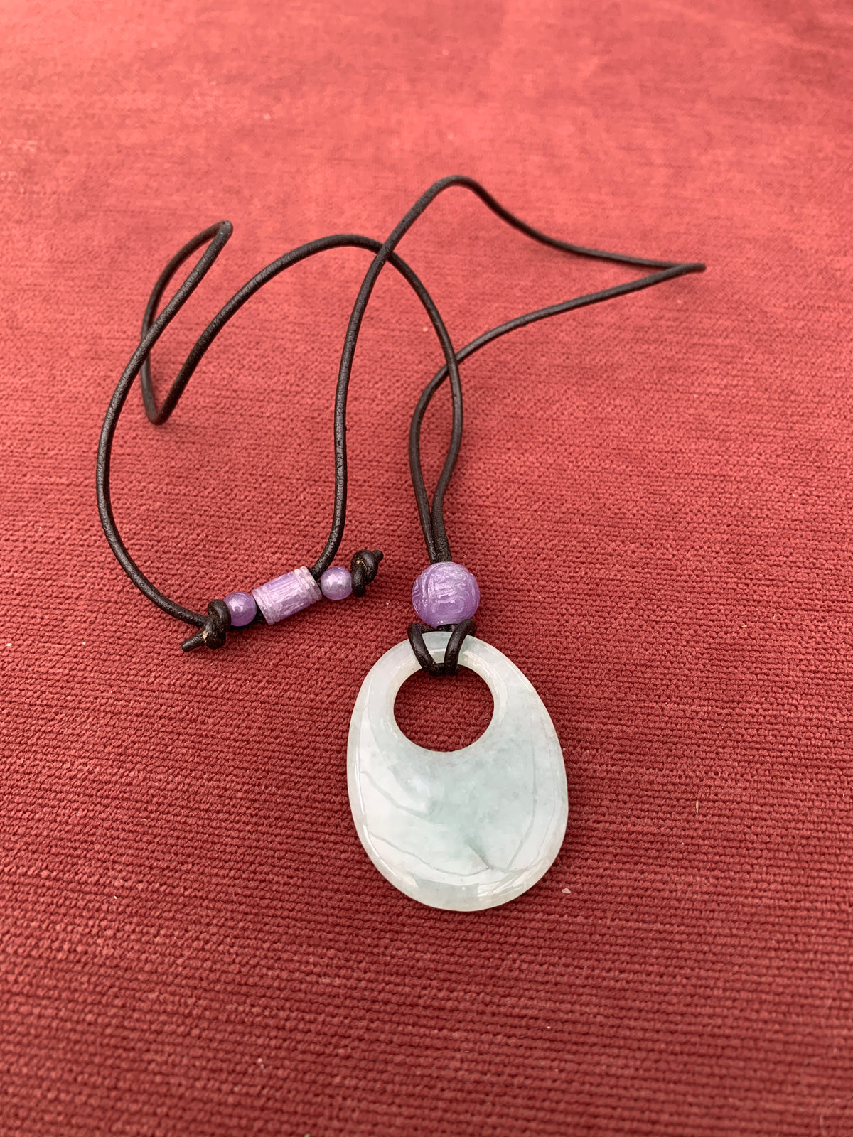 Natural Green Jade Peace Buckle Pendantwith Purple Bead