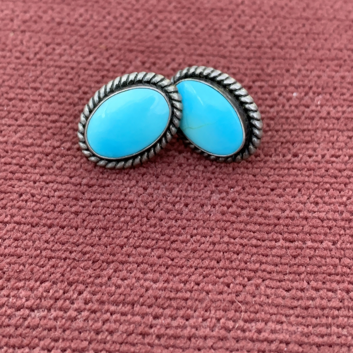 Navajo Sterling Silver Earrings Oval Turquoise