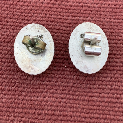 Navajo Sterling Silver Earrings Oval Turquoise
