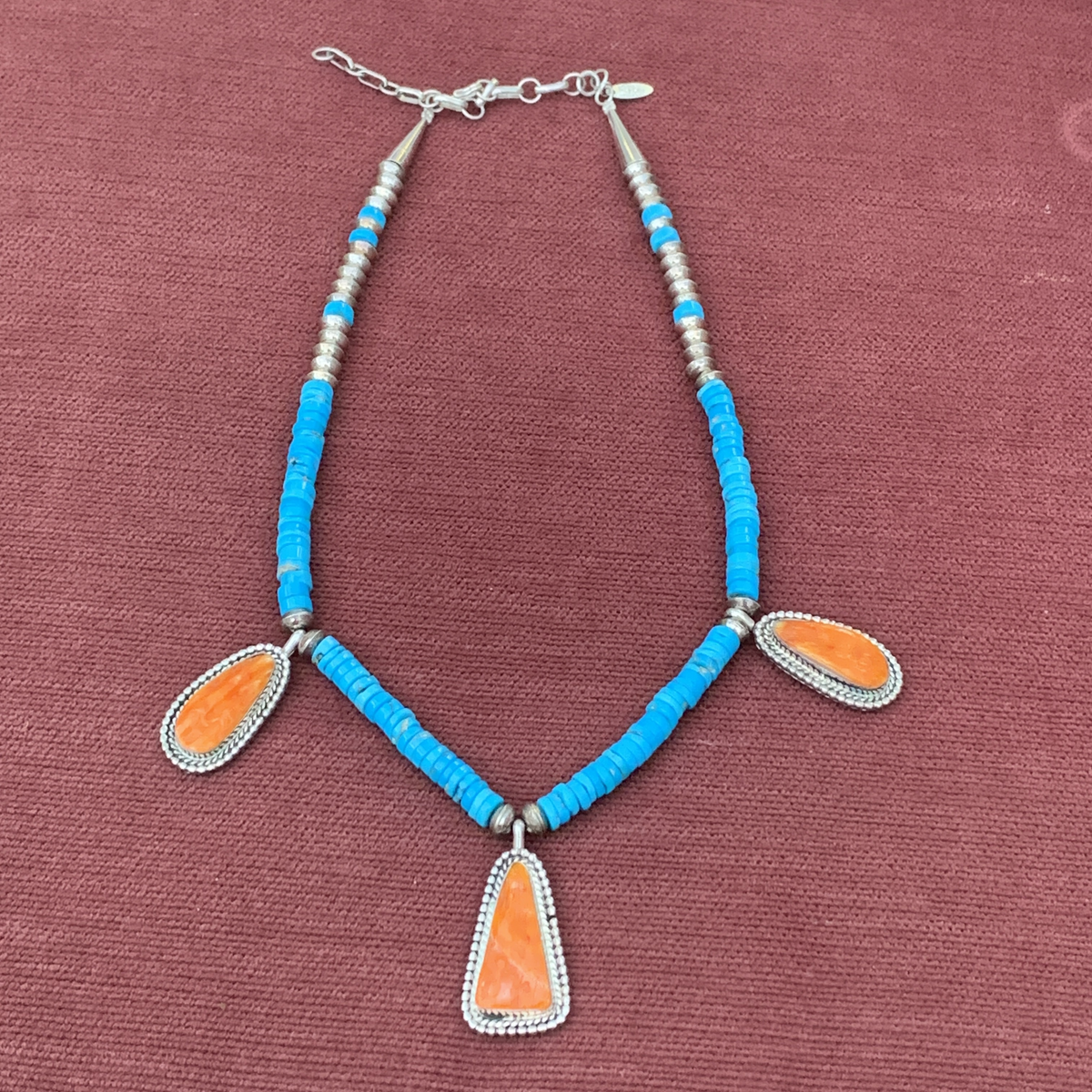 Navajo Style Turquoiseand Spinyoystersterlingsilvernecklace