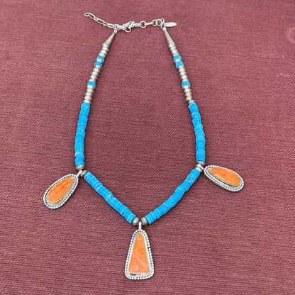 Navajo Style Turquoiseand Spinyoystersterlingsilvernecklace