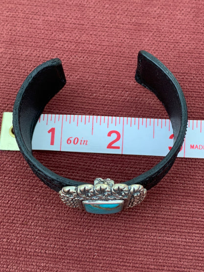 Relios Carolyn Pollack Sterling Silver Tooled Leather Turquoise Cuff