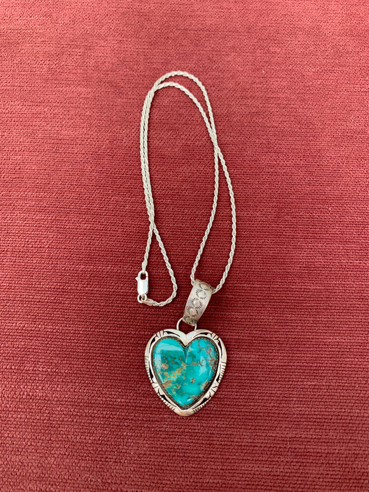 South Western Sterling Silverand Turquoise Heart Pendant Necklace