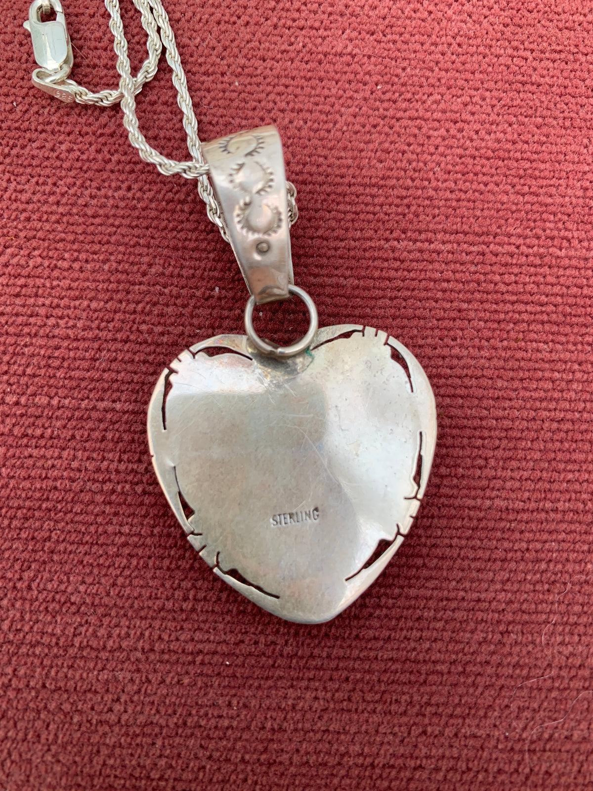 South Western Sterling Silverand Turquoise Heart Pendant Necklace