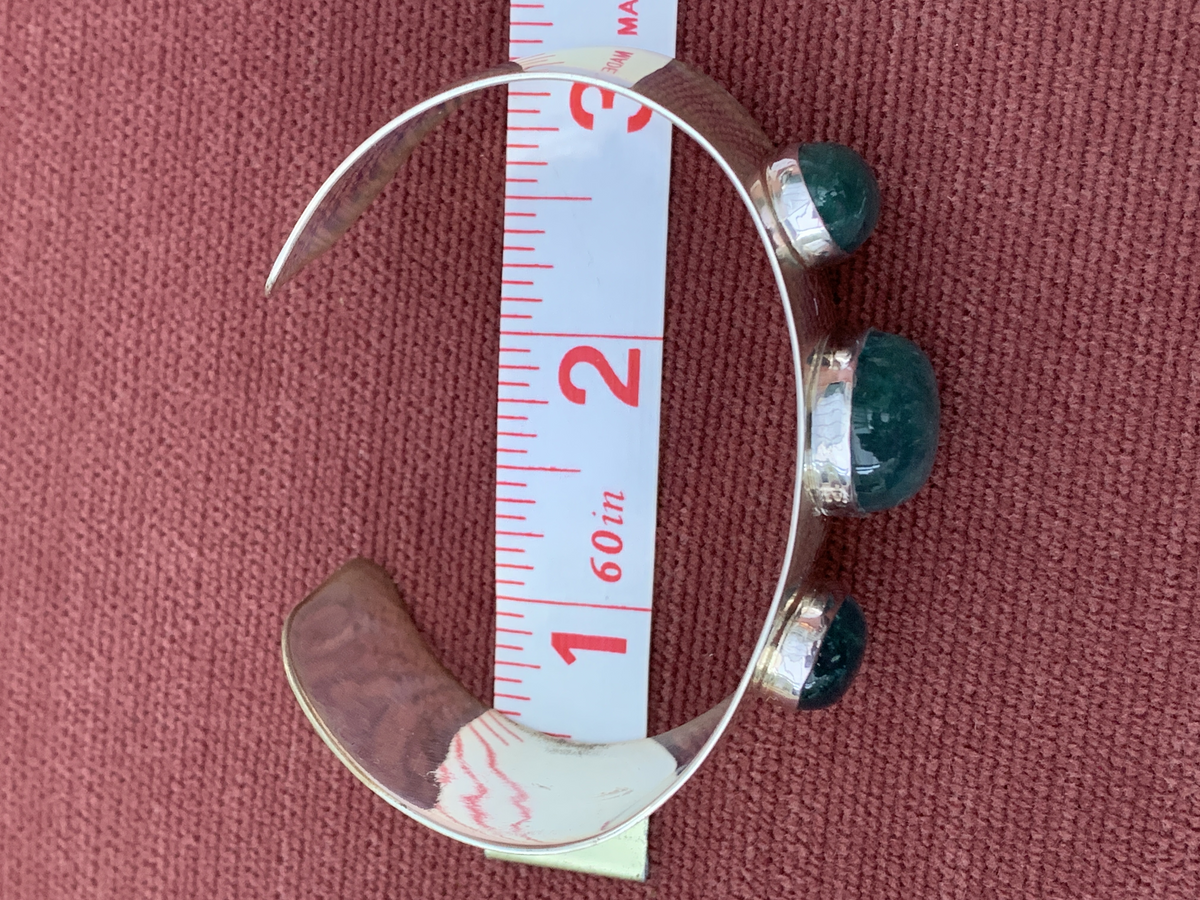 Sterling Silver Cuff Braceletwith Three Oval Cabochon Blue Stones