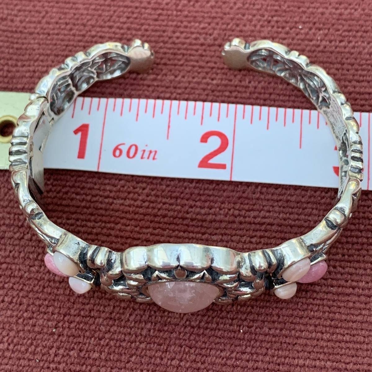 Sterling Silver Rose Quartz Cuff Braceletwith Motherof Pearl Accents