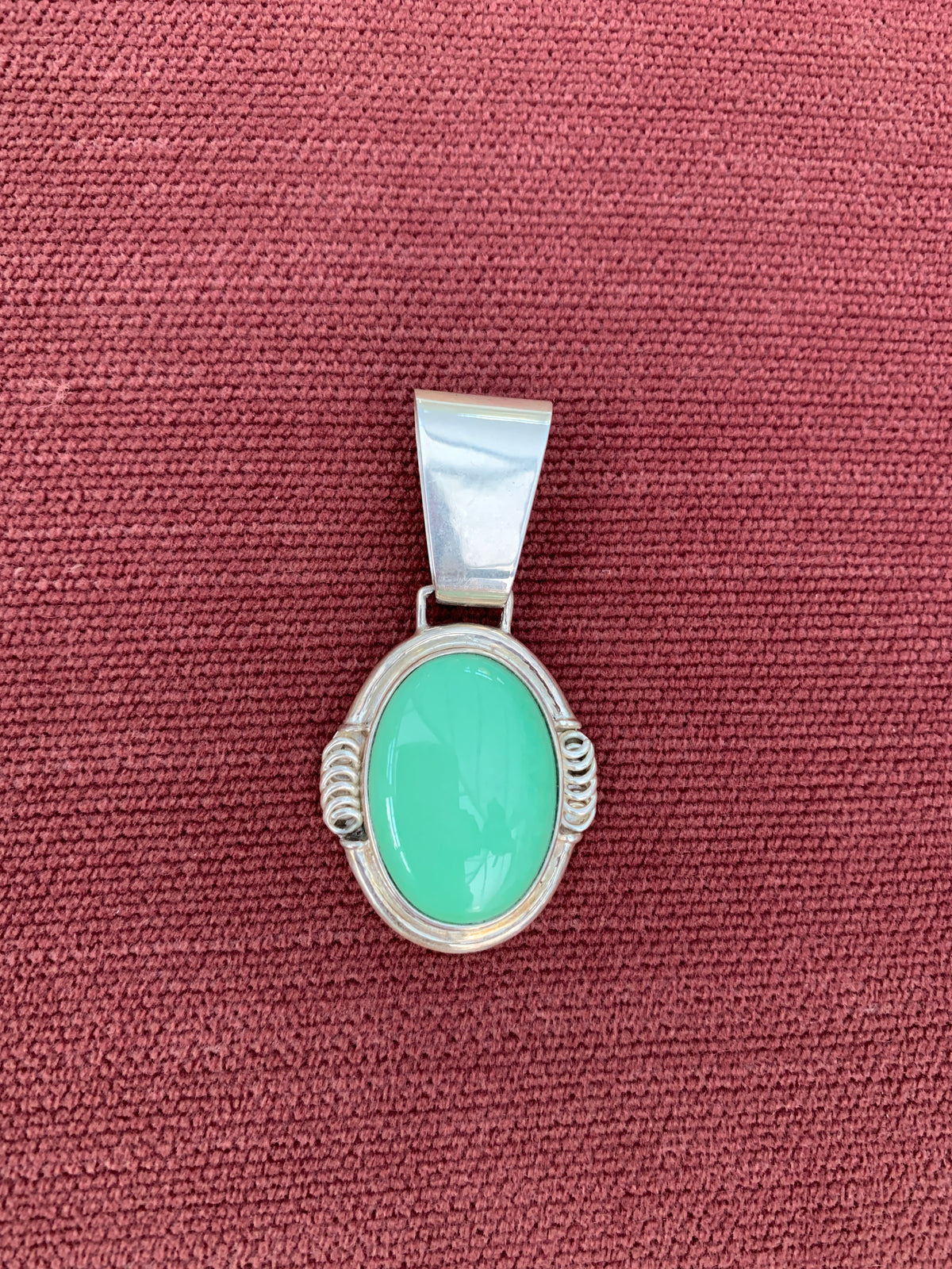 Sterling Silver Oval Green Turquoise Cabochon Stone
