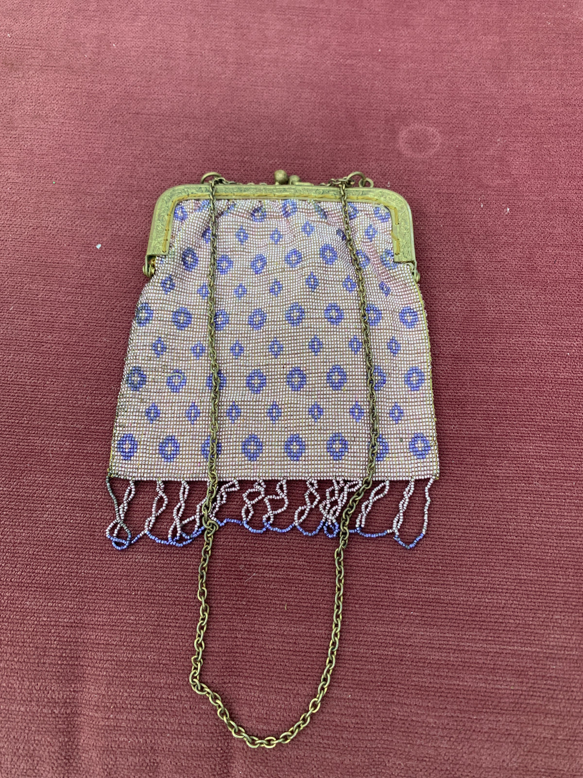 Vintage Art Deco Enameled Metal Mesh Pursewith Fringe