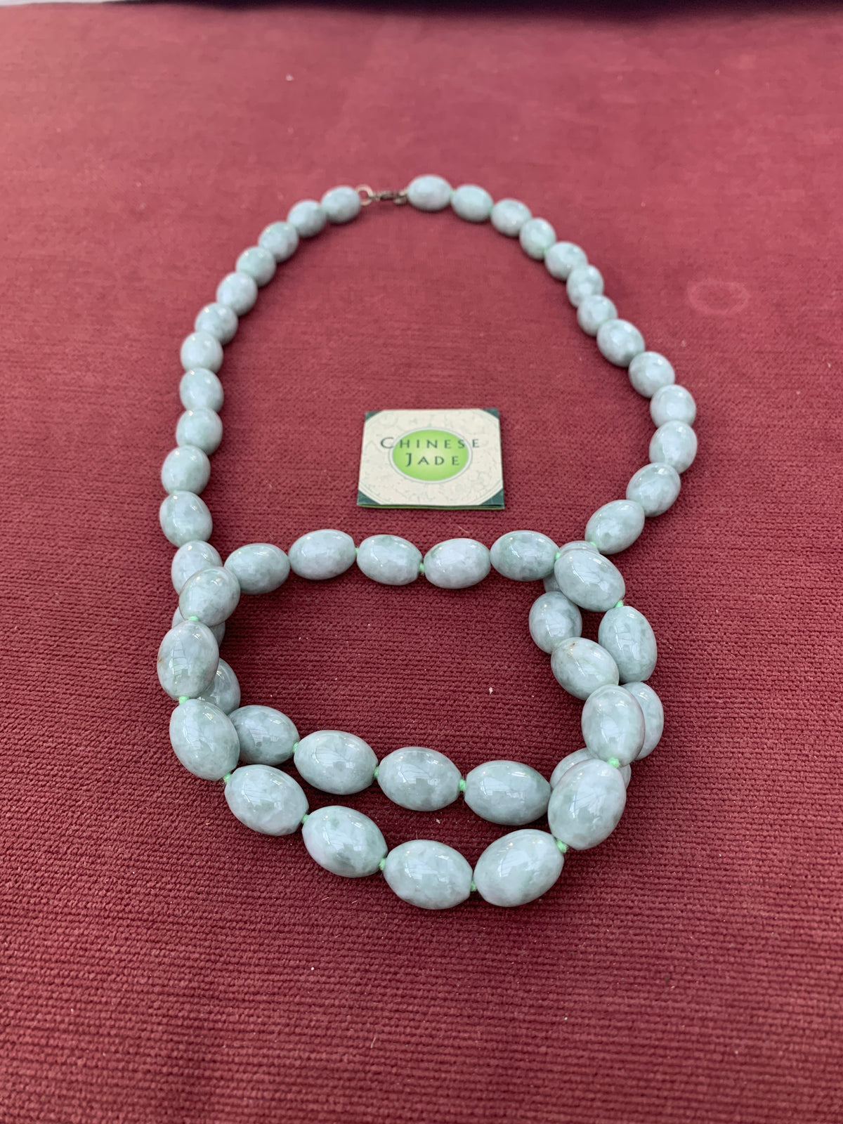 Vintage Chinese Jade Bead Necklacewith Hand Knotted Strand