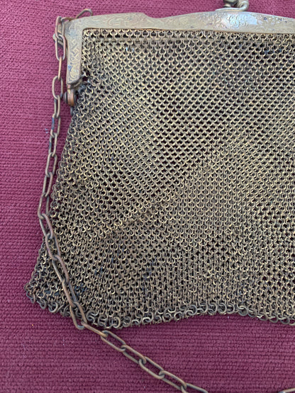Vintage Gold Tone Chainmail Flapper Evening Bag