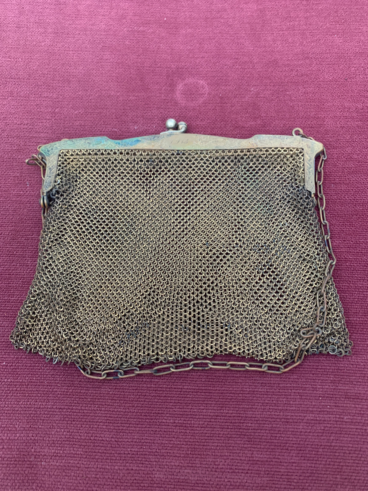 Vintage Gold Tone Chainmail Flapper Evening Bag