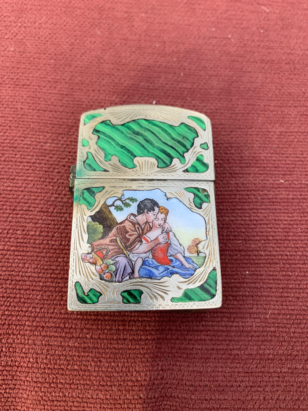 Vintage Italian800Silver Enamel Lighter Casewith Romantic Scene