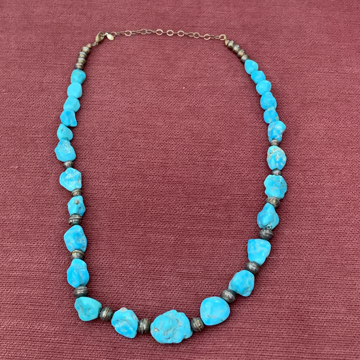 Vintage Native American Bright Blue Turquoise Bead Silver Necklace