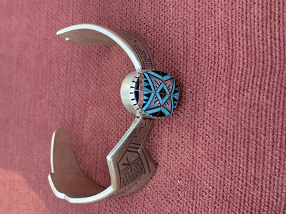 Vintage Native American Cuff Braceletwith Turquoiseand Motherof Pearl Inlay