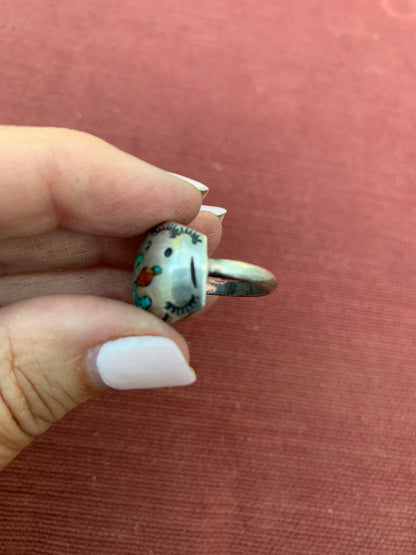 Vintage Navajo Sterling Silver Peyote Bird Chip Inlay Ringsz7.