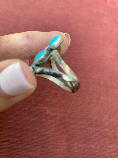 Vintage Navajo Sterling Silver Ringwith Turquoiseand Motherof Pearl