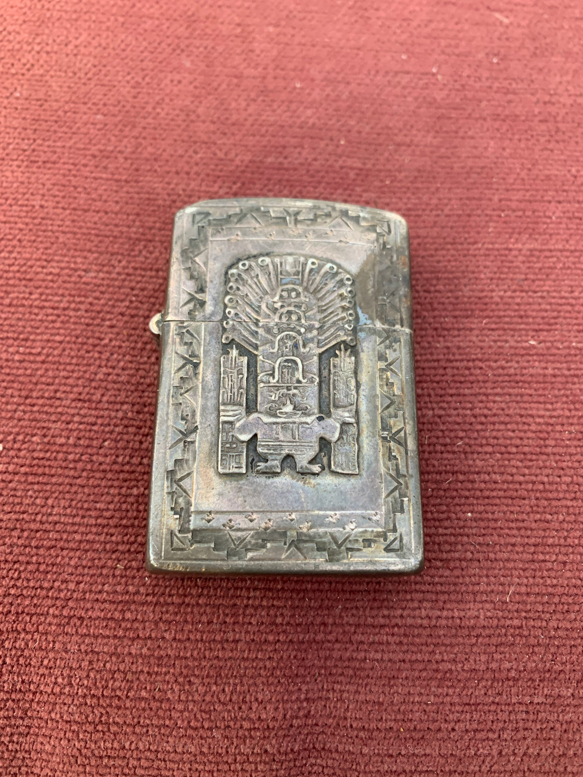 Vintage Peruvian Silver Lighter Coverwith Incan Motif