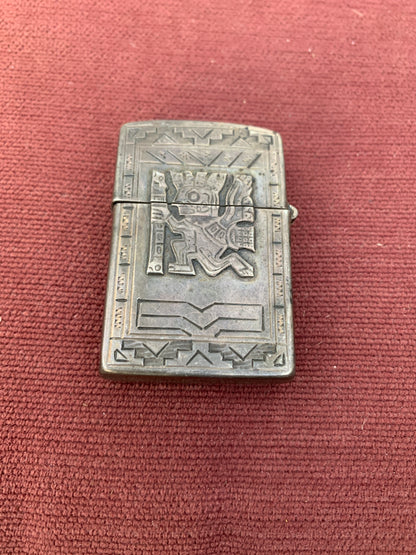 Vintage Peruvian Silver Lighter Coverwith Incan Motif