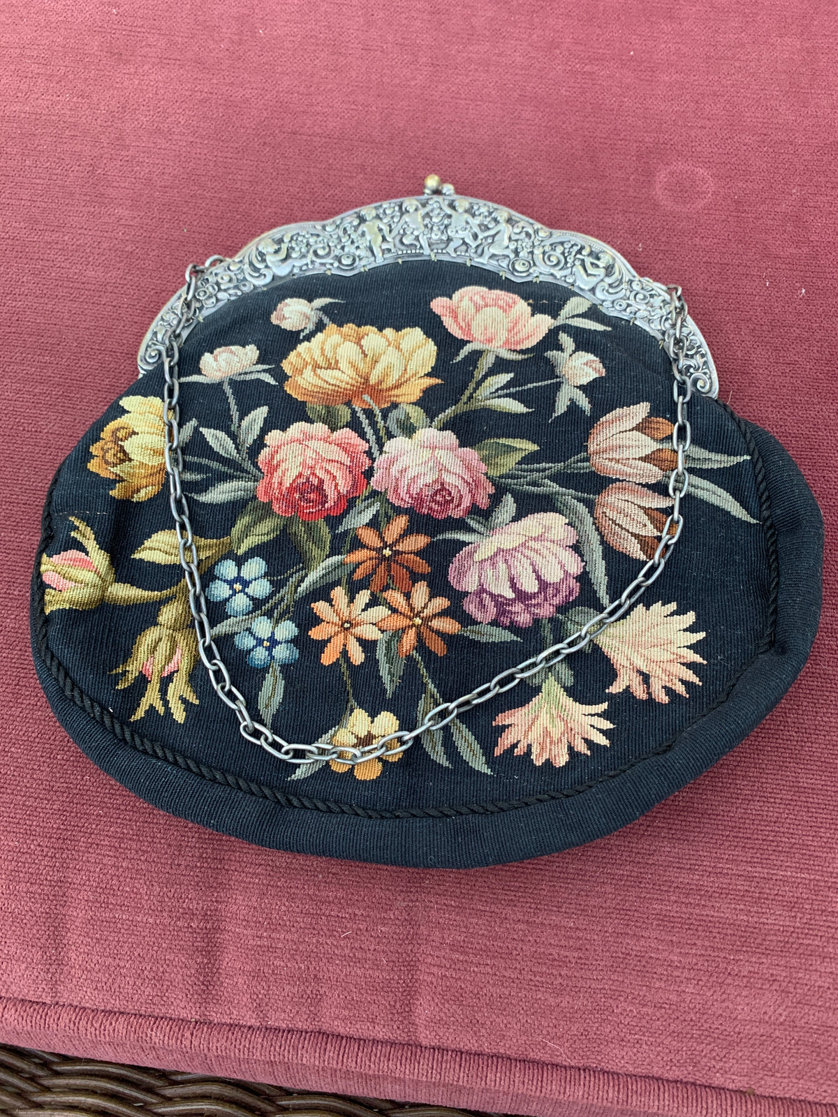 Vintage Petit Point Floral Tapestry Evening Bag