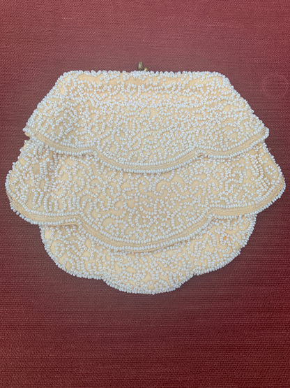 Vintage Scallop Edged Cream Silk Micro Beaded Evening Clutch Purse