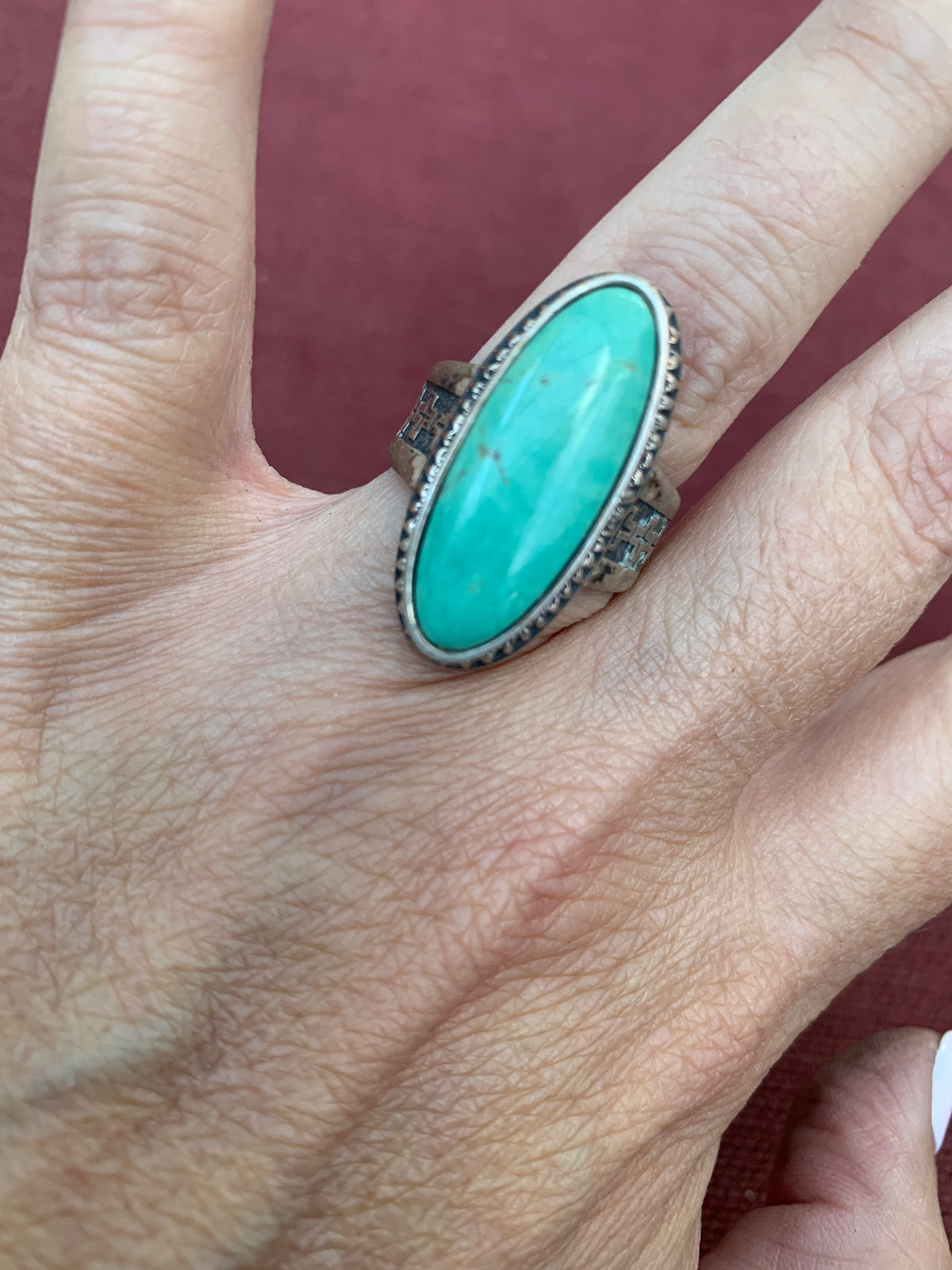 Vintage Sterling Silver Marquise Turquoise Statement Ring